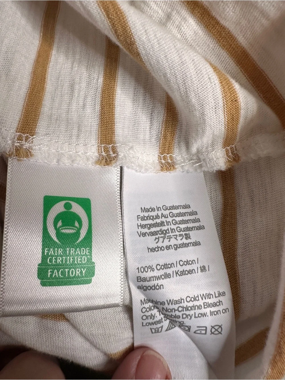 J. Crew Crewneck Long-Sleeve White Top with Tan Stripes